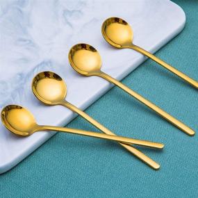 img 3 attached to ☕🥄 Set of 8 Gold Plated Stainless Steel Espresso Spoons - FindTop Mini Teaspoons for Coffee, Sugar, Dessert, Cake, Ice Cream, Soup, Antipasto, Cappuccino - 5.3 Inch