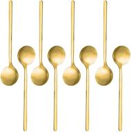 ☕🥄 set of 8 gold plated stainless steel espresso spoons - findtop mini teaspoons for coffee, sugar, dessert, cake, ice cream, soup, antipasto, cappuccino - 5.3 inch logo