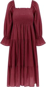 img 1 attached to R.Vivimos Women's Summer Cotton Plaid Puff Sleeves Bow Casual Off-Shoulder Boho Midi Dress: Chic and Comfortable for the Season