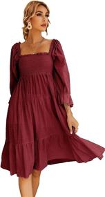 img 4 attached to R.Vivimos Women's Summer Cotton Plaid Puff Sleeves Bow Casual Off-Shoulder Boho Midi Dress: Chic and Comfortable for the Season