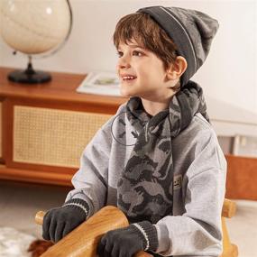 img 2 attached to Warm and Cozy: accsa 3pcs Boys Winter Hat and Gloves Set - Keep Kids Comfortable with Knit Beanie Hat, Gloves, and Scarf