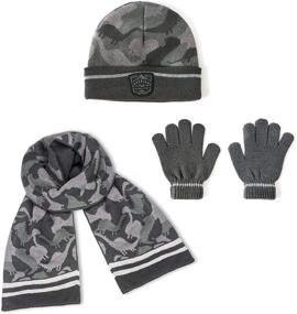 img 4 attached to Warm and Cozy: accsa 3pcs Boys Winter Hat and Gloves Set - Keep Kids Comfortable with Knit Beanie Hat, Gloves, and Scarf