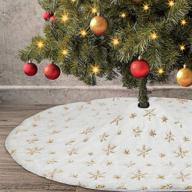 🎄 vemee white plush christmas tree skirt 48 inches: snow white faux fur with gold sequin snowflake - holiday decorations логотип