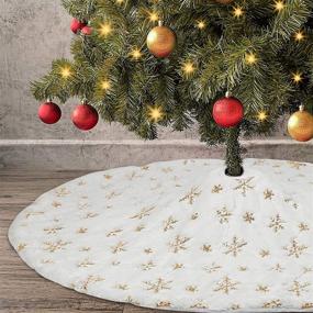 img 4 attached to 🎄 VeMee White Plush Christmas Tree Skirt 48 inches: Snow White Faux Fur with Gold Sequin Snowflake - Holiday Decorations