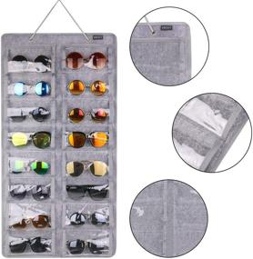 img 3 attached to 🕶️ AROUY Sunglasses Organizer Storage: Hanging Dust Proof Wall Pocket Glasses Organizer - 16 Felt Slots Sunglass Holder with Metal Hook and Sturdy Rope (Gray, Dust Proof)