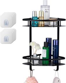 img 4 attached to 🚿 2-Tier Mlesi Shower Caddy - Corner Bathroom Shelf Organizer with Adhesive Mounting (No Drilling), Aluminum Wall-Mounted Shower Shelf Storage Rack for Toilet, Kitchen, and Dorm