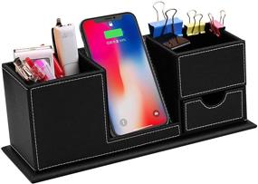 img 4 attached to Efficient PowEver Qi Wireless Charging Stand with Desk Organizer - 15W Pen Holder Charger for iPhone, Samsung, and Other QI-Enabled Devices