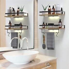 img 3 attached to 🛁 EAVA Bathroom Floating Shelves with Lights, Wall Mounted Rustic Wood Storage Shelves for Bathroom, Kitchen, and Bedroom - Set of 2, Including Removable Towel Holder and Hooks