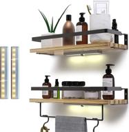 🛁 eava bathroom floating shelves with lights, wall mounted rustic wood storage shelves for bathroom, kitchen, and bedroom - set of 2, including removable towel holder and hooks logo