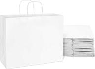 large 16x6x12 inch white paper bags with handles - 25 pcs. kraft shopping bags for bulk gifts, parties, favors, goody bags, take-out, merchandise, retail - vogue size logo