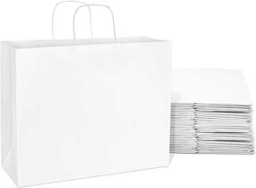 img 4 attached to Large 16x6x12 inch White Paper Bags with Handles - 25 Pcs. Kraft Shopping Bags for Bulk Gifts, Parties, Favors, Goody Bags, Take-Out, Merchandise, Retail - Vogue Size