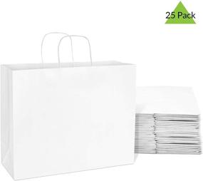 img 1 attached to Large 16x6x12 inch White Paper Bags with Handles - 25 Pcs. Kraft Shopping Bags for Bulk Gifts, Parties, Favors, Goody Bags, Take-Out, Merchandise, Retail - Vogue Size