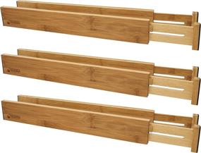 img 4 attached to Bamboo Adjustable Drawer Divider Organizers: Spring Loaded, Stackable 6-Pack for Ultimate Kitchen, Bathroom, and Dresser Drawer Organization