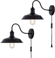 🔦 industrial wall sconces lighting set of 2, gooseneck wall lamp, vintage black light fixture for farmhouse bar bedroom living room, wall lights for hallway, e26 base (bulb excluded) логотип