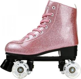 img 1 attached to Shiny PU Leather High-top Roller Skates: Classic Double-Row Shoes for Women & Men - Ideal for Beginners - Perfect for Indoor & Outdoor Use