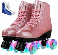 shiny pu leather high-top roller skates: classic double-row shoes for women & men - ideal for beginners - perfect for indoor & outdoor use logo