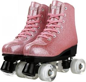 img 2 attached to Shiny PU Leather High-top Roller Skates: Classic Double-Row Shoes for Women & Men - Ideal for Beginners - Perfect for Indoor & Outdoor Use