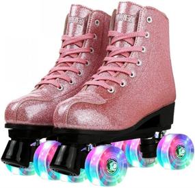 img 3 attached to Shiny PU Leather High-top Roller Skates: Classic Double-Row Shoes for Women & Men - Ideal for Beginners - Perfect for Indoor & Outdoor Use