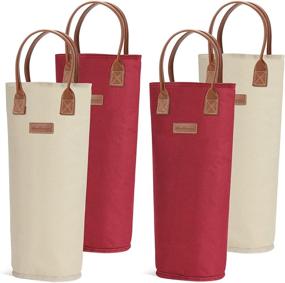 img 4 attached to Premium 4 Pack - Single Bottle Insulated Wine Tote Set | Stylish Padded Wine Cooler Bag for Wine Lovers | Ideal Wedding Gift