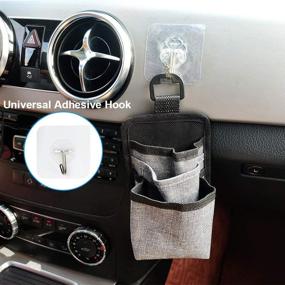 img 1 attached to 🚗 ROSON Car Air Vent Storage Bag Organizer with Multiple Driver Pockets, Sunglass Holder, Phone Holder, Coin Key Card Pens Case, and Double Hook - Silver