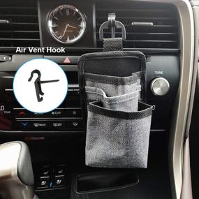 img 2 attached to 🚗 ROSON Car Air Vent Storage Bag Organizer with Multiple Driver Pockets, Sunglass Holder, Phone Holder, Coin Key Card Pens Case, and Double Hook - Silver