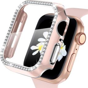 img 4 attached to 💎 Roзовый блеск кристаллического алмазного чехла для Apple Watch 40 мм с защитным стеклом - полный защитный чехол для iWatch Series 6/5/4/SE - идеально для женщин и девочек