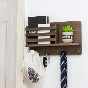 img 3 attached to 🔑 Hendson Rustic Key Holder & Mail Organizer for Wall - Decorative Rack Hanger for Keys, Coats - Entryway Shelf, Mail Organizer with Hooks - Hanging Leash, Keyholder, Ring Hangers for Entry Way