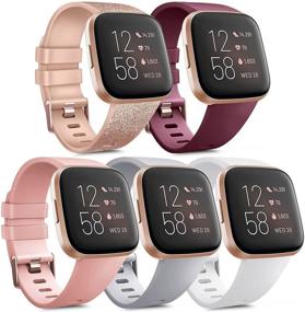 img 4 attached to 🏋️ Amzpas 5 Pack Sport Bands: Compatible with Fitbit Versa 2 & More, Classic Soft Silicone Replacement Wristbands for Versa 2 Smartwatch – Women & Men (Small, 5Pack B)