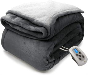 img 4 attached to 🔌 Marquess Electric Blanket - MicroPlush Sherpa & Reversible Flannel - 10 Heat Settings & Auto-Off Controller - Grey (62"x 84")