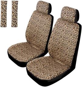 img 4 attached to 🐆 Copap Leopard Front Seat Covers: Cheetah Pattern Seat Covers for Women with Animal Print, 2 Seat Belt Pads & 2 Headrest Covers - Universal Fit for Car Truck SUV & Van