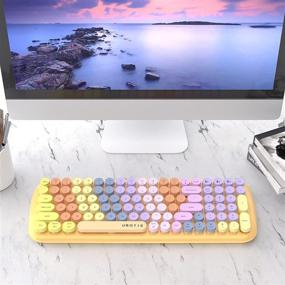 img 3 attached to 🌈 UBOTIE Colorful Bluetooth 100Keys Keyboards: Wireless Compact Rainbow Gradual Colors Retro Typewriter Keyboard for Tablet, Cellphones, PC - Orange-Colorful