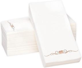 img 4 attached to 🌹 Rose Gold Foil Stamped Airlaid Paper Dinner Napkins – 1/6 Fold 12x17 Disposable Guest Hand Towels - Absorbent, Linen-Like Feel for Wedding Reception, Party, Bathroom - 100 Count Rose Gold