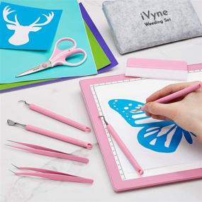 img 1 attached to iVyne Berry Essentials Silicone Vinyl Weeding Tool Kit - 8pcs, Soft Grip Tools for 🎨 Silhouette Cameos, Cricut, and Paper Craft - Includes Weeder, Tweezers, Picker/Hook, Scissor, and Scraper Set (Pink)