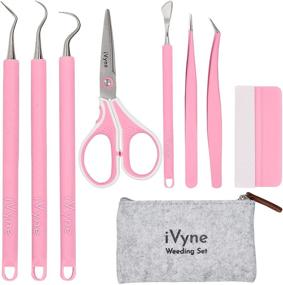 img 4 attached to iVyne Berry Essentials Silicone Vinyl Weeding Tool Kit - 8pcs, Soft Grip Tools for 🎨 Silhouette Cameos, Cricut, and Paper Craft - Includes Weeder, Tweezers, Picker/Hook, Scissor, and Scraper Set (Pink)