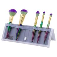 💄 moda travel size mythical sweet siren 6pc makeup brush set with pouch - powder, complexion, highlight and glow, cease, and eye shader brushes, multi-color logo