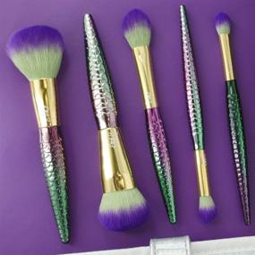 img 3 attached to 💄 MODA Travel Size Mythical Sweet Siren 6pc Makeup Brush Set with Pouch - Powder, Complexion, Highlight and Glow, Cease, and Eye Shader Brushes, Multi-Color