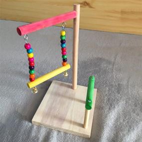 img 1 attached to 🦜 HAMILEDYI Bird Stand Tabletop: Natural Wooden Platform with Training Playground, Hanging Swing Toys for Parrots, Canaries, Parakeets, Cockatiels, Lovebirds