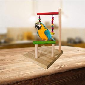 img 2 attached to 🦜 HAMILEDYI Bird Stand Tabletop: Natural Wooden Platform with Training Playground, Hanging Swing Toys for Parrots, Canaries, Parakeets, Cockatiels, Lovebirds