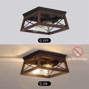 img 2 attached to 🔆 HUESLITE Rustic Flush Mount Ceiling Light with Wood Shade - 3-Light Farmhouse Fixture for Hallway, Entryway, Dining Room, Kitchen, Bedroom, Balcony Living Room (Wood)