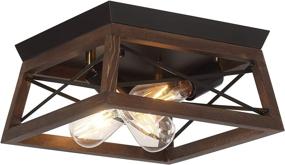 img 4 attached to 🔆 HUESLITE Rustic Flush Mount Ceiling Light with Wood Shade - 3-Light Farmhouse Fixture for Hallway, Entryway, Dining Room, Kitchen, Bedroom, Balcony Living Room (Wood)