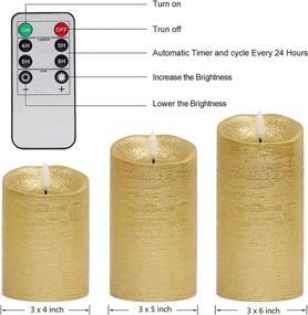 img 1 attached to 🕯️ Gold LED Flameless Flickering Candles with Timer & Remote Control - Set of 3, Battery Operated Candles for Christmas Home Decoration