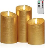 🕯️ gold led flameless flickering candles with timer & remote control - set of 3, battery operated candles for christmas home decoration логотип