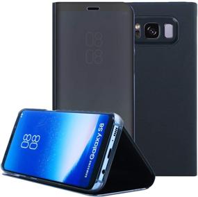 img 4 attached to AICase Galaxy S8 Case: Translucent View Window Mirror Flip Cover with Sleep/Wake Up Function and Full Body Protection (Black)