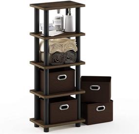 img 1 attached to 🗄️ FURINNO Turn-N-Tube 4-Bins Organizer Rack in Columbia Walnut/Black/Dark Brown