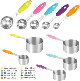 img 3 attached to 🥄 CINEYO Complete Stainless Steel Measuring Cups and Spoons Set – 10-Piece Set with Colorful Silicone Handles for Effortless Cooking and Baking.