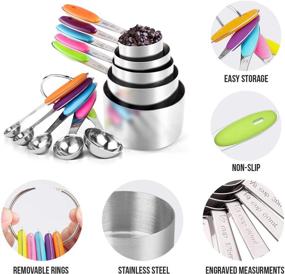 img 2 attached to 🥄 CINEYO Complete Stainless Steel Measuring Cups and Spoons Set – 10-Piece Set with Colorful Silicone Handles for Effortless Cooking and Baking.