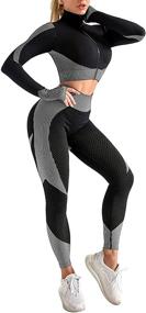 img 4 attached to 👩 OLCHEE Women's Workout Set - High Waist Leggings and Crop Top