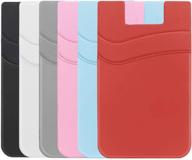 📱 cell phone wallet stick on card holder for iphone, samsung and smart phones - 6 pack, id credit business card sleeve pocket compatible with most smart phones logo