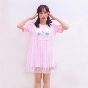 img 2 attached to 👗 Summer Dresses for Teen Girls: Japanese Style Rabbit Print Mini T-Shirt Dress in Lovely Cotton Fabric