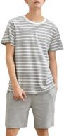 👕 stylish boys striped cotton pajama set - loose fit pants, shorts & top sleepwear for ages 8-17 logo